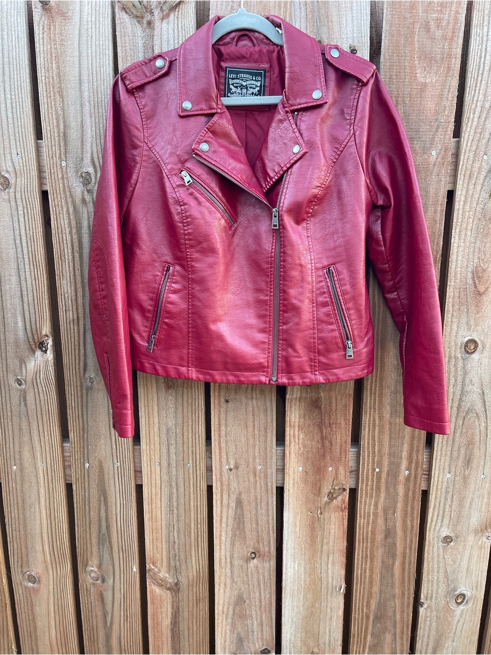 Levi's Women's Red Faux Leather Moto asymmetric zip up Jacket size large